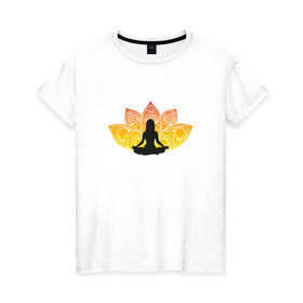 Женская футболка хлопок с принтом Йога в Екатеринбурге, 100% хлопок | прямой крой, круглый вырез горловины, длина до линии бедер, слегка спущенное плечо | йога | йогаумиротворение | спокойствие | фитнес