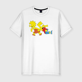 Мужская футболка премиум с принтом Bart and Lisa в Екатеринбурге, 92% хлопок, 8% лайкра | приталенный силуэт, круглый вырез ворота, длина до линии бедра, короткий рукав | bart and lisa барт и лиза симпсоны simpsons