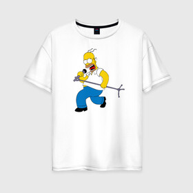 Женская футболка хлопок Oversize с принтом Homer Rock в Екатеринбурге, 100% хлопок | свободный крой, круглый ворот, спущенный рукав, длина до линии бедер
 | homer rock гомер рок simpsons симпсоны