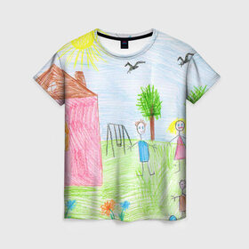 Женская футболка 3D с принтом Детские рисунки в Екатеринбурге, 100% полиэфир ( синтетическое хлопкоподобное полотно) | прямой крой, круглый вырез горловины, длина до линии бедер | dg | габбана | детский | дольче | карандаш | картина | мода | рисунок