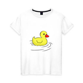 Женская футболка хлопок с принтом Уточка в Екатеринбурге, 100% хлопок | прямой крой, круглый вырез горловины, длина до линии бедер, слегка спущенное плечо | девушке | детям | животные | мило | утка | уточка