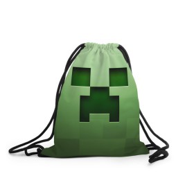 Рюкзак-мешок 3D с принтом Minecraft в Екатеринбурге, 100% полиэстер | плотность ткани — 200 г/м2, размер — 35 х 45 см; лямки — толстые шнурки, застежка на шнуровке, без карманов и подкладки | Тематика изображения на принте: крипер