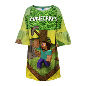 Детское платье 3D с принтом Minecraft в Екатеринбурге, 100% полиэстер | прямой силуэт, чуть расширенный к низу. Круглая горловина, на рукавах — воланы | крипер