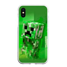 Чехол для iPhone XS Max матовый с принтом Minecraft в Екатеринбурге, Силикон | Область печати: задняя сторона чехла, без боковых панелей | крипер