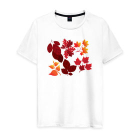 Мужская футболка хлопок с принтом Листья в Екатеринбурге, 100% хлопок | прямой крой, круглый вырез горловины, длина до линии бедер, слегка спущенное плечо. | 
