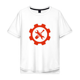 Мужская футболка хлопок Oversize с принтом Эмблема механика в Екатеринбурге, 100% хлопок | свободный крой, круглый ворот, “спинка” длиннее передней части | отвёртка | профессия | шестерёнка | эмблема механикаключь
