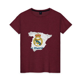Женская футболка хлопок с принтом Реал Мадрид в Екатеринбурге, 100% хлопок | прямой крой, круглый вырез горловины, длина до линии бедер, слегка спущенное плечо | real | реал мадрид на карте испанииреал | футбол