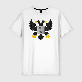 Мужская футболка премиум с принтом Двухглавый орёл в Екатеринбурге, 92% хлопок, 8% лайкра | приталенный силуэт, круглый вырез ворота, длина до линии бедра, короткий рукав | герб | орёл