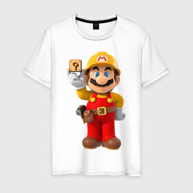 Мужская футболка хлопок с принтом Super Mario в Екатеринбурге, 100% хлопок | прямой крой, круглый вырез горловины, длина до линии бедер, слегка спущенное плечо. | Тематика изображения на принте: nintendo | марио | нинтендо