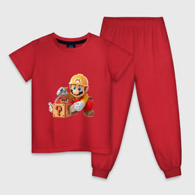 Детская пижама хлопок с принтом Super Mario в Екатеринбурге, 100% хлопок |  брюки и футболка прямого кроя, без карманов, на брюках мягкая резинка на поясе и по низу штанин
 | nintendo | марио | нинтендо