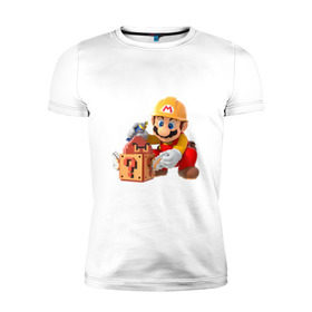 Мужская футболка премиум с принтом Super Mario в Екатеринбурге, 92% хлопок, 8% лайкра | приталенный силуэт, круглый вырез ворота, длина до линии бедра, короткий рукав | nintendo | марио | нинтендо