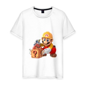 Мужская футболка хлопок с принтом Super Mario в Екатеринбурге, 100% хлопок | прямой крой, круглый вырез горловины, длина до линии бедер, слегка спущенное плечо. | nintendo | марио | нинтендо