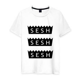 Мужская футболка хлопок с принтом S.E.S.H в Екатеринбурге, 100% хлопок | прямой крой, круглый вырез горловины, длина до линии бедер, слегка спущенное плечо. | Тематика изображения на принте: sash | sesh | саш