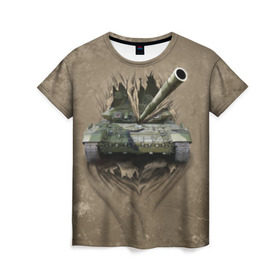 Женская футболка 3D с принтом Танк в Екатеринбурге, 100% полиэфир ( синтетическое хлопкоподобное полотно) | прямой крой, круглый вырез горловины, длина до линии бедер | силовые структуры | танк
