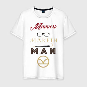 Мужская футболка хлопок с принтом Manners Maketh Man [Kingsman] в Екатеринбурге, 100% хлопок | прямой крой, круглый вырез горловины, длина до линии бедер, слегка спущенное плечо. | manners maketh man kingsman кингсмен