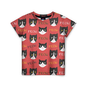 Детская футболка 3D с принтом Meow в Екатеринбурге, 100% гипоаллергенный полиэфир | прямой крой, круглый вырез горловины, длина до линии бедер, чуть спущенное плечо, ткань немного тянется | cat | hipster | meow | style | кот | котики | кошка | хипстер | хипстеры