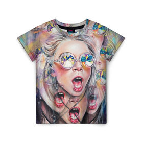 Детская футболка 3D с принтом Девушка в Екатеринбурге, 100% гипоаллергенный полиэфир | прямой крой, круглый вырез горловины, длина до линии бедер, чуть спущенное плечо, ткань немного тянется | girl | hipster | style | девушка | искусство | очки | хипстер | хипстеры
