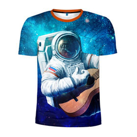 Мужская футболка 3D спортивная с принтом Космонавт с гитарой в Екатеринбурге, 100% полиэстер с улучшенными характеристиками | приталенный силуэт, круглая горловина, широкие плечи, сужается к линии бедра | гитара