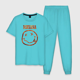 Мужская пижама хлопок с принтом Nirvana fire в Екатеринбурге, 100% хлопок | брюки и футболка прямого кроя, без карманов, на брюках мягкая резинка на поясе и по низу штанин
 | cobain | kurt | nirvana | кобейн | курт | нирвана | рок