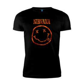 Мужская футболка премиум с принтом Nirvana fire в Екатеринбурге, 92% хлопок, 8% лайкра | приталенный силуэт, круглый вырез ворота, длина до линии бедра, короткий рукав | cobain | kurt | nirvana | кобейн | курт | нирвана | рок