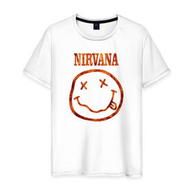 Мужская футболка хлопок с принтом Nirvana fire в Екатеринбурге, 100% хлопок | прямой крой, круглый вырез горловины, длина до линии бедер, слегка спущенное плечо. | cobain | kurt | nirvana | кобейн | курт | нирвана | рок