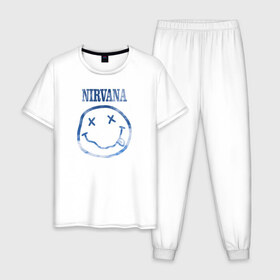 Мужская пижама хлопок с принтом Nirvana sky в Екатеринбурге, 100% хлопок | брюки и футболка прямого кроя, без карманов, на брюках мягкая резинка на поясе и по низу штанин
 | cobain | kurt | nirvana | кобейн | курт | нирвана