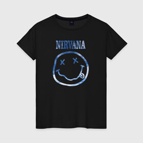 Женская футболка хлопок с принтом Nirvana sky в Екатеринбурге, 100% хлопок | прямой крой, круглый вырез горловины, длина до линии бедер, слегка спущенное плечо | cobain | kurt | nirvana | кобейн | курт | нирвана