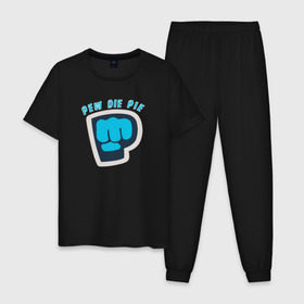 Мужская пижама хлопок с принтом Pew Die Pie в Екатеринбурге, 100% хлопок | брюки и футболка прямого кроя, без карманов, на брюках мягкая резинка на поясе и по низу штанин
 | Тематика изображения на принте: die | pew | pewdiepie | pie