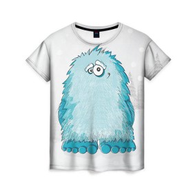 Женская футболка 3D с принтом Йети в Екатеринбурге, 100% полиэфир ( синтетическое хлопкоподобное полотно) | прямой крой, круглый вырез горловины, длина до линии бедер | yeti | ети | йети | монстр | монстрик | снежный человек | чудовище
