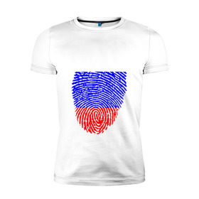 Мужская футболка премиум с принтом Отпечаток Россия в Екатеринбурге, 92% хлопок, 8% лайкра | приталенный силуэт, круглый вырез ворота, длина до линии бедра, короткий рукав | лайк | отпечаток пальца | палец | россия | рука | триколор | флаг