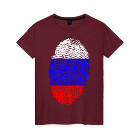 Женская футболка хлопок с принтом Отпечаток Россия в Екатеринбурге, 100% хлопок | прямой крой, круглый вырез горловины, длина до линии бедер, слегка спущенное плечо | лайк | отпечаток пальца | палец | россия | рука | триколор | флаг