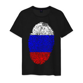 Мужская футболка хлопок с принтом Отпечаток Россия в Екатеринбурге, 100% хлопок | прямой крой, круглый вырез горловины, длина до линии бедер, слегка спущенное плечо. | лайк | отпечаток пальца | палец | россия | рука | триколор | флаг
