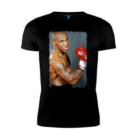 Мужская футболка премиум с принтом Майк Тайсон (Mike Tyson) в Екатеринбурге, 92% хлопок, 8% лайкра | приталенный силуэт, круглый вырез ворота, длина до линии бедра, короткий рукав | майк тайсон