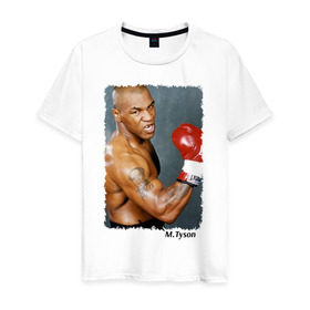 Мужская футболка хлопок с принтом Майк Тайсон (Mike Tyson) в Екатеринбурге, 100% хлопок | прямой крой, круглый вырез горловины, длина до линии бедер, слегка спущенное плечо. | майк тайсон
