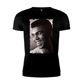 Мужская футболка премиум с принтом Мухаммед Али (Muhammad Ali) в Екатеринбурге, 92% хлопок, 8% лайкра | приталенный силуэт, круглый вырез ворота, длина до линии бедра, короткий рукав | мухаммед али