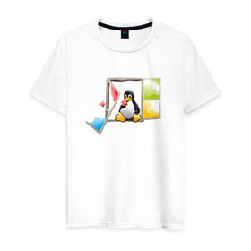 Мужская футболка хлопок с принтом linux в Екатеринбурге, 100% хлопок | прямой крой, круглый вырез горловины, длина до линии бедер, слегка спущенное плечо. | linuxlinux