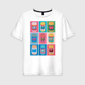 Женская футболка хлопок Oversize с принтом DUFF POP в Екатеринбурге, 100% хлопок | свободный крой, круглый ворот, спущенный рукав, длина до линии бедер
 | duff pop симпсоны поп simpsons гомер барт