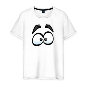 Мужская футболка хлопок с принтом ГЛАЗА / EYES в Екатеринбурге, 100% хлопок | прямой крой, круглый вырез горловины, длина до линии бедер, слегка спущенное плечо. | взгляд | глаза | глаза   eyesмультик | иллюстрация | комикс | эмоции