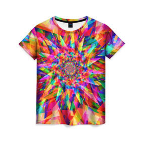 Женская футболка 3D с принтом Tie dye в Екатеринбурге, 100% полиэфир ( синтетическое хлопкоподобное полотно) | прямой крой, круглый вырез горловины, длина до линии бедер | орнамент | узор