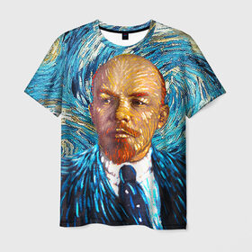 Мужская футболка 3D с принтом Ленин по мотивам Ван Гога в Екатеринбурге, 100% полиэфир | прямой крой, круглый вырез горловины, длина до линии бедер | Тематика изображения на принте: lenin | ван гог | ильич | ленин | ретро | ссср | товарищ