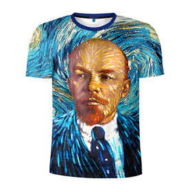 Мужская футболка 3D спортивная с принтом Ленин по мотивам Ван Гога в Екатеринбурге, 100% полиэстер с улучшенными характеристиками | приталенный силуэт, круглая горловина, широкие плечи, сужается к линии бедра | Тематика изображения на принте: lenin | ван гог | ильич | ленин | ретро | ссср | товарищ
