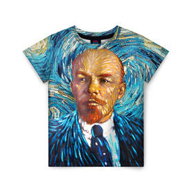 Детская футболка 3D с принтом Ленин по мотивам Ван Гога в Екатеринбурге, 100% гипоаллергенный полиэфир | прямой крой, круглый вырез горловины, длина до линии бедер, чуть спущенное плечо, ткань немного тянется | lenin | ван гог | ильич | ленин | ретро | ссср | товарищ