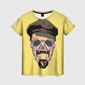 Женская футболка 3D с принтом Полигональный череп Ленина в Екатеринбурге, 100% полиэфир ( синтетическое хлопкоподобное полотно) | прямой крой, круглый вырез горловины, длина до линии бедер | lenin | ильич | ленин | полигональный череп | ретро | ссср | товарищ | череп