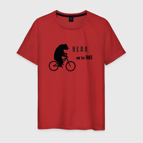 Мужская футболка хлопок с принтом Мишка на велосипеде в Екатеринбурге, 100% хлопок | прямой крой, круглый вырез горловины, длина до линии бедер, слегка спущенное плечо. | Тематика изображения на принте: 