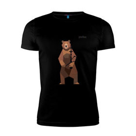 Мужская футболка премиум с принтом Медведь Plan B №2 (чёрный) в Екатеринбурге, 92% хлопок, 8% лайкра | приталенный силуэт, круглый вырез ворота, длина до линии бедра, короткий рукав | Тематика изображения на принте: planb | кальян | медведь | на макете изображен бурый медведь с кальяном | планб
