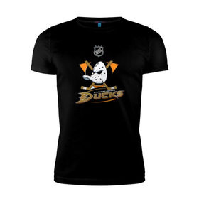 Мужская футболка премиум с принтом Anaheim Ducks (Black) в Екатеринбурге, 92% хлопок, 8% лайкра | приталенный силуэт, круглый вырез ворота, длина до линии бедра, короткий рукав | Тематика изображения на принте: anaheim ducks | nhl | спорт | хоккей
