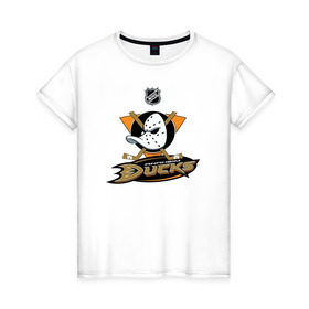 Женская футболка хлопок с принтом Anaheim Ducks (Black) в Екатеринбурге, 100% хлопок | прямой крой, круглый вырез горловины, длина до линии бедер, слегка спущенное плечо | anaheim ducks | nhl | спорт | хоккей
