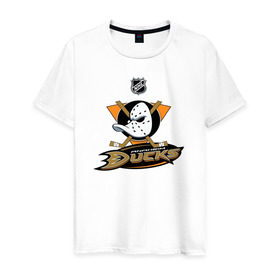 Мужская футболка хлопок с принтом Anaheim Ducks (Black) в Екатеринбурге, 100% хлопок | прямой крой, круглый вырез горловины, длина до линии бедер, слегка спущенное плечо. | anaheim ducks | nhl | спорт | хоккей