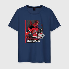 Мужская футболка хлопок с принтом New Jersey Devils в Екатеринбурге, 100% хлопок | прямой крой, круглый вырез горловины, длина до линии бедер, слегка спущенное плечо. | Тематика изображения на принте: new jersey devils | nhl | спорт | хоккей