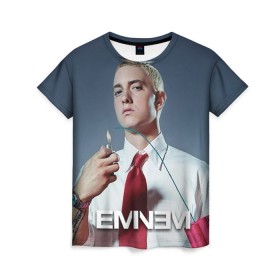 Женская футболка 3D с принтом Eminem в Екатеринбурге, 100% полиэфир ( синтетическое хлопкоподобное полотно) | прямой крой, круглый вырез горловины, длина до линии бедер | eminem | music | rap | музыка | реп | эминем